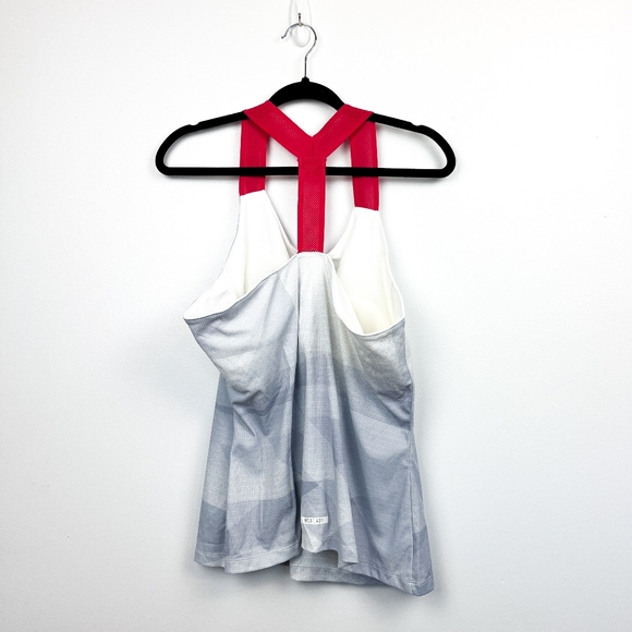 Adidas White Grey & Pink Racerback Athletic Top with Built-In Sports Bra - Picture 11 of 12